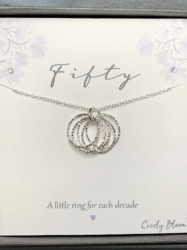 5 Rings for 5 Decades 50th Birthday Necklace Five Decades Etsy