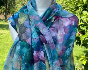 Blue Floral Scarf, Scarf for Women, Scarf Gift Wrap, Scarf in Gift Wrapping, Scarf as Gift Wrapped, Scarf Gifts, Blue Scarf Women