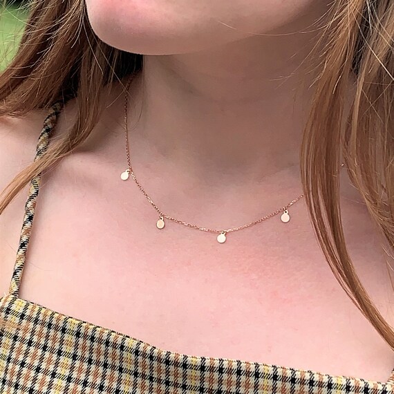 Rose Gold Coin Necklace Dainty Rose 