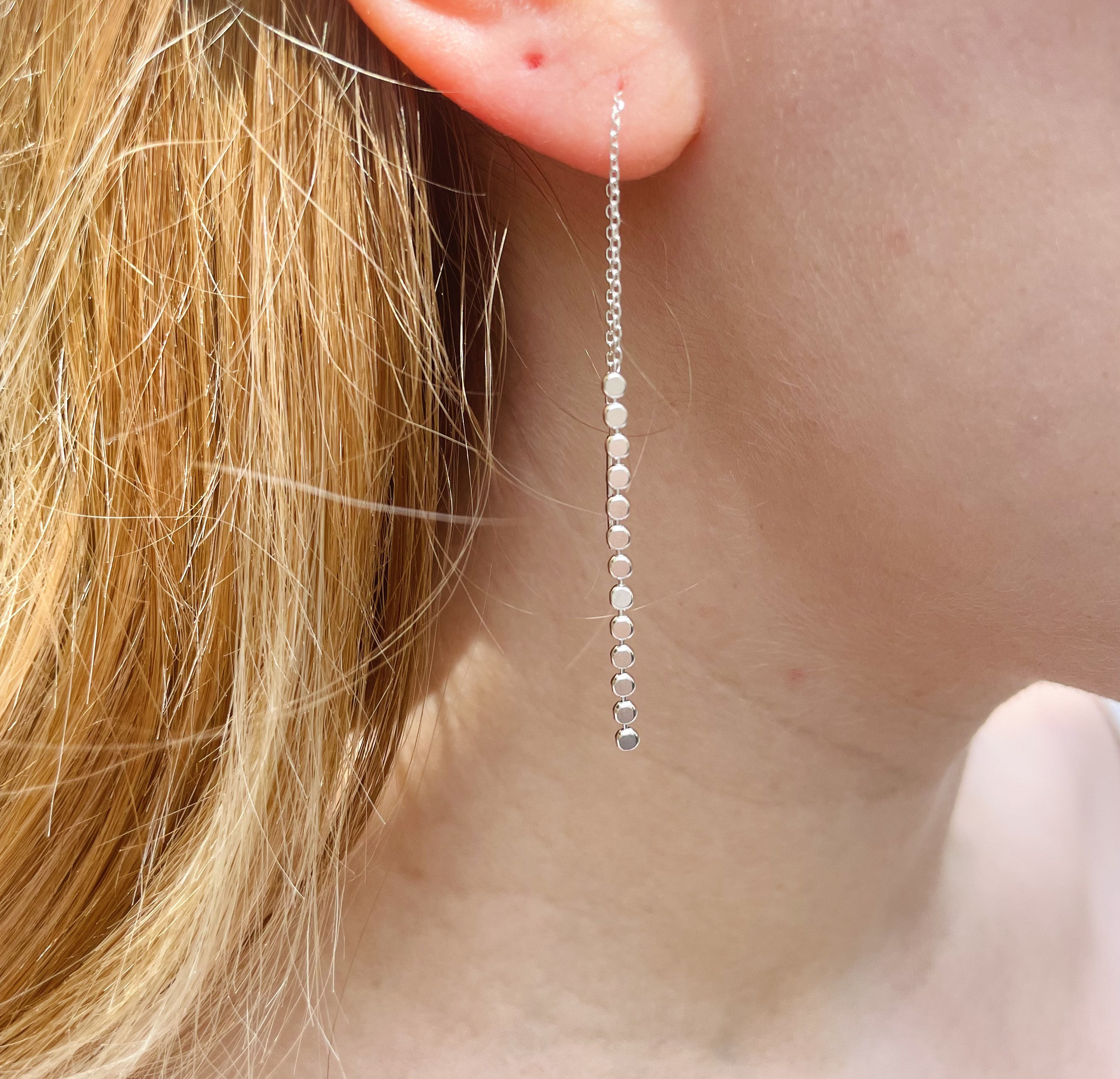 Dainty Sterling Silver Threader Earrings, Long Dangle  display picture 1