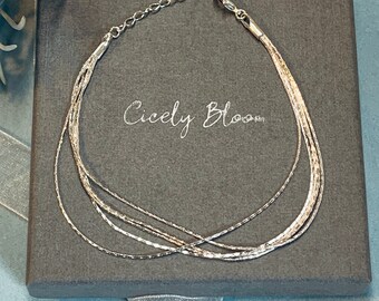 Dainty Silver Plated Multi Strand Bracelet, Adjustable Length