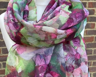 Pink Floral Scarf, Scarf for Women, Scarf Gifts, Pink Green Pretty Scarf Gift, Scarf for Wedding, Pink Scarves