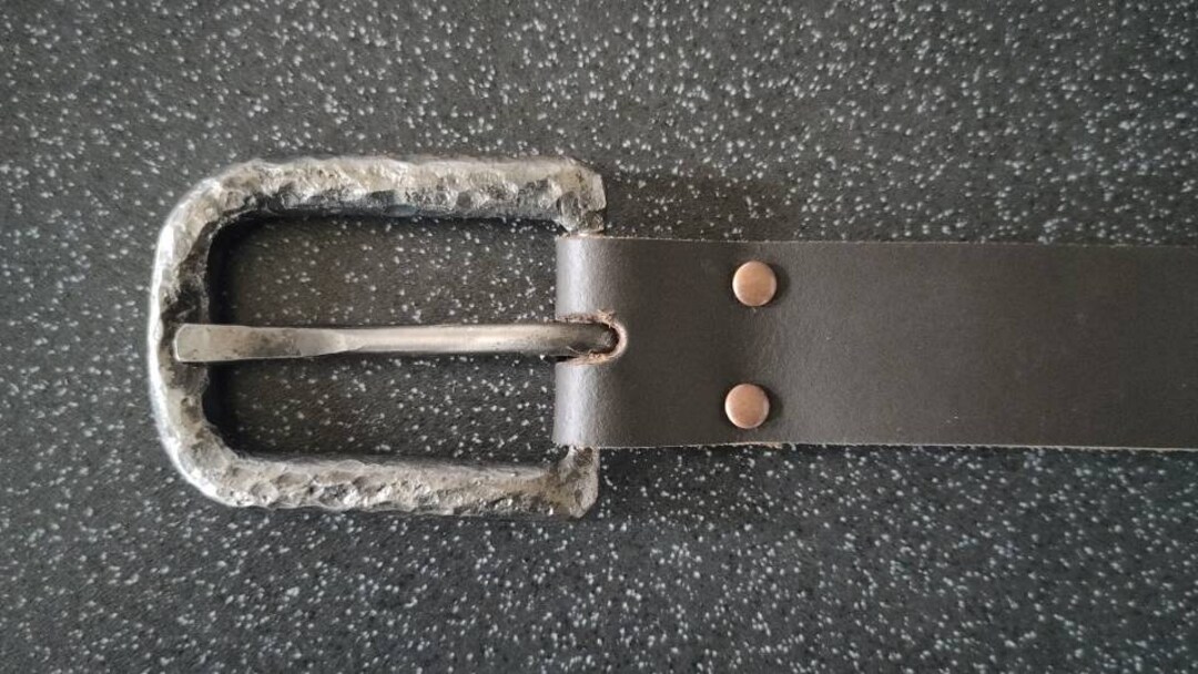 Hand Belt Buckle With Fitted Buffalo Belt Strap Hammered Effect