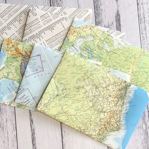 Atlas page envelopes pack of six made from repurposed world atlas, packs include four map page envelopes and two index page envelopes
