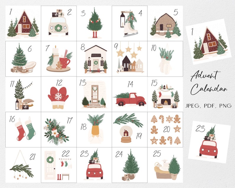 Advent calendar printable Advent calendars for kids Christmas printable Digital advent pdf Christmas clipart 