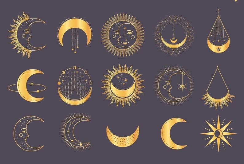 Moon Icons Clipart Celestial Digital Clipart in Vector SVG - Etsy