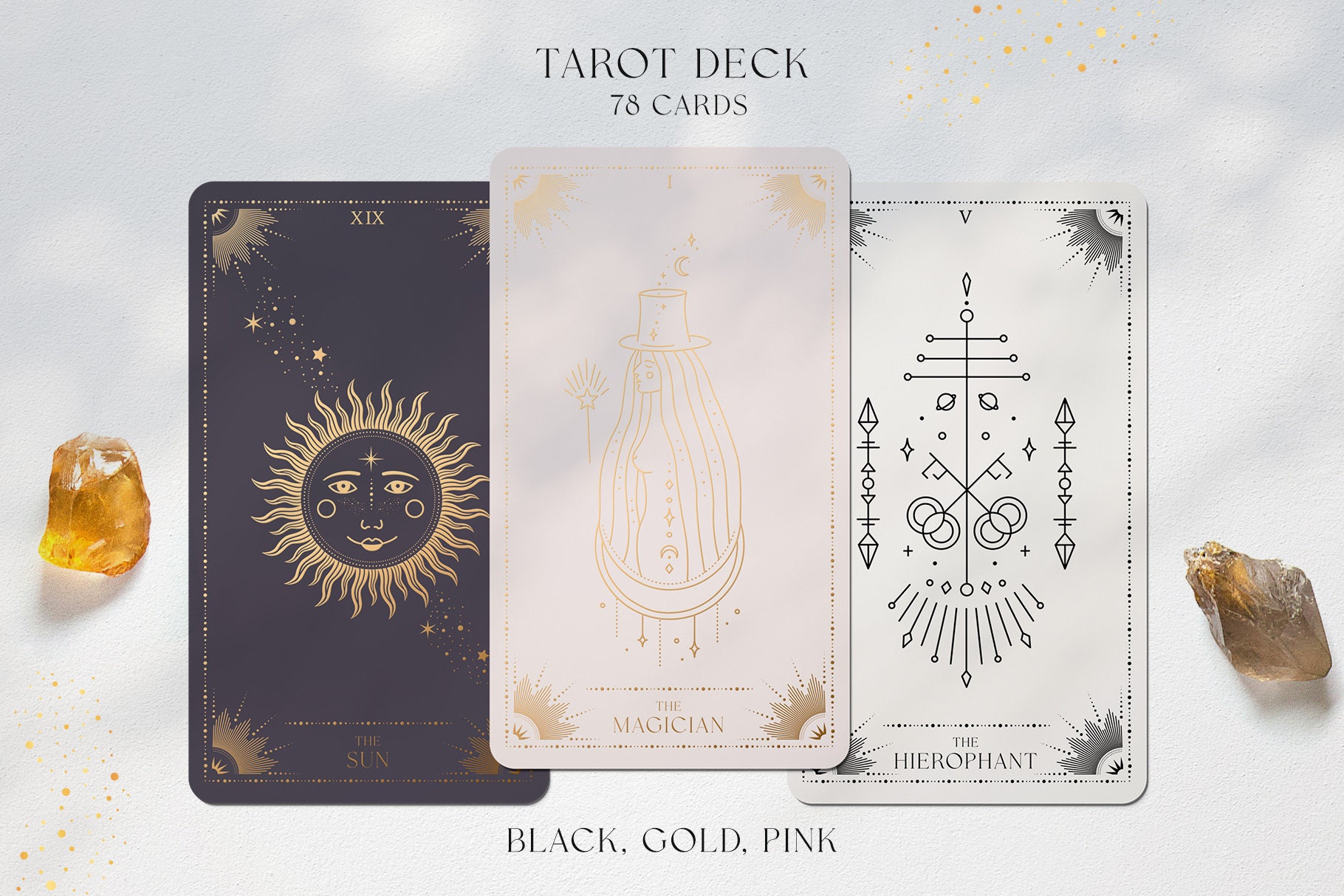 Tarot Cards Deck 78 Tarot Card Svg Bundle Pink Gold Black | Etsy