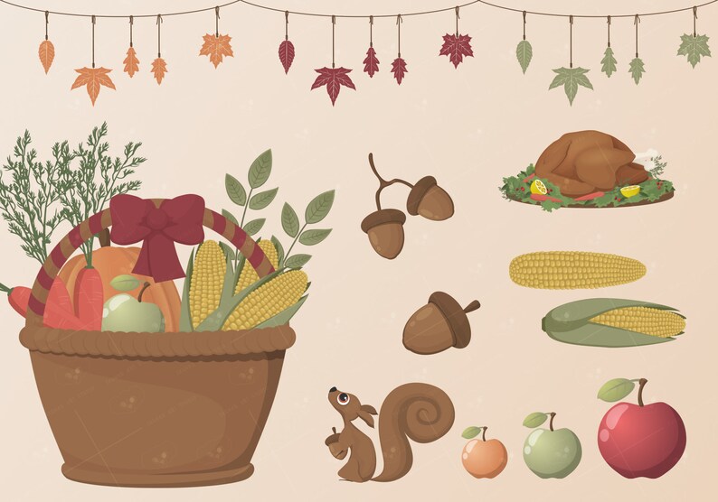 Free Commercial Use Thanksgiving Clipart Vector /& PNG Many items Autumn Themed Illustrations Instant Digital Print Cute Animals