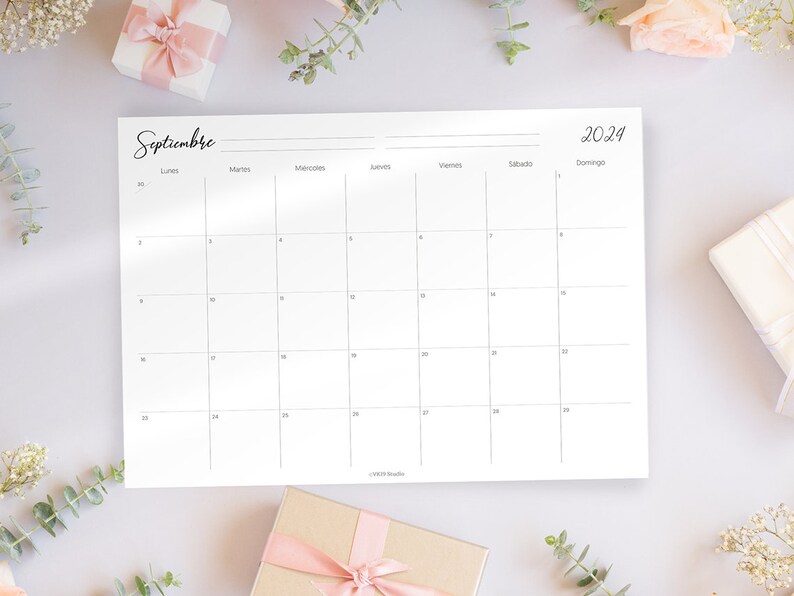 Calendario Mensual 2025 Descargable e Imprimible Romántico y