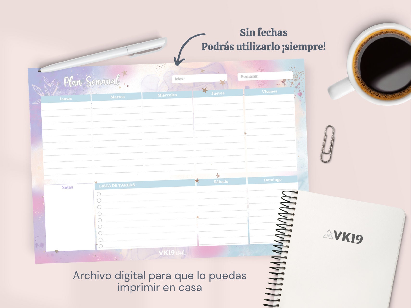 Calendario Semanal Descargable e Imprimible Planner sin - Etsy México