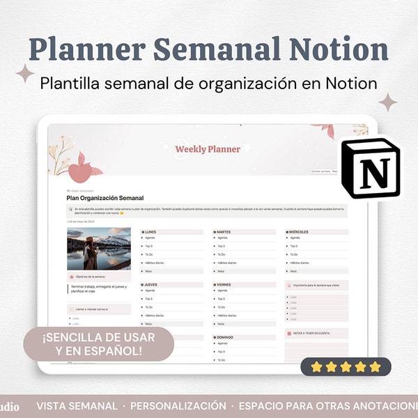 Plantilla Notion Planner Semanal | Aesthetic & Beginner Friendly Template | Agenda semanal Notion | 2023 Peach Edition