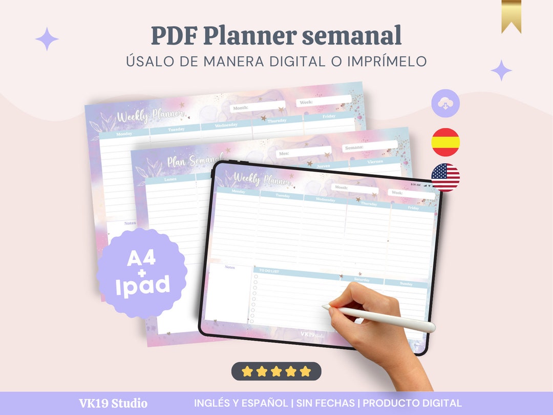 Downloadable and Printable Weekly Calendar Planner Without Dates A4 and