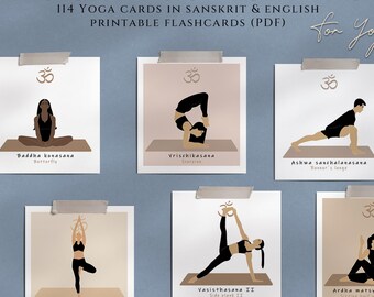 YOGA POSE CARDS - Asana printable flashcards -Yoga gift - Illustrated poses for teachers - yoga class - yoga poses - Yoga training