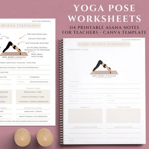 YOGA POSE WORKSHEETS for Teachers, 114 Asanas Study Guide, Canva Template, Yoga Teacher Training Bundle, Printable Yoga Anatomy Notes
