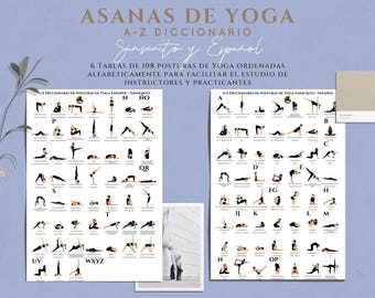 Yoga Postures Dictionary (Spanish, Printable, A4) Table 108 Asanas Poster for Instructors