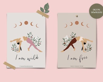 Yoga wall art, positive affirmation, yoga poster, Wild Thing yoga pose, yoga decor, yoga gift, yoga print, Spiritual Wall Art, Printable Art