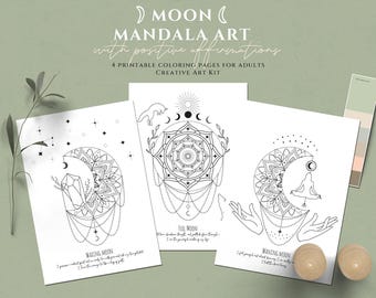 Moon Mandala Painting Kit for Adults – Inspirational Moon Mandala Art with Positive Affirmations, Relaxing Art Therapy for Stress Relief