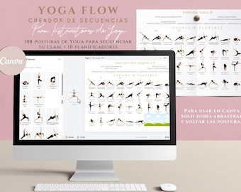 Yoga sequence creator in Spanish for instructors. Printable digital yoga lesson planner. Yoga postures (asanas).
