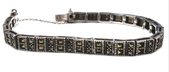 Estate Sterling Black and White Cubic Zirconia Bracelet 7 Inches
