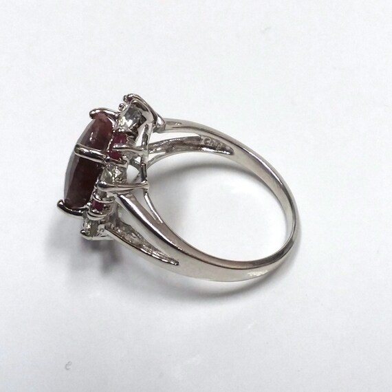 Estate, Sterling silver, Ruby ring with CZ's. - image 2