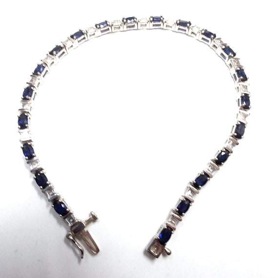 Estate Sterling Black and White Cubic Zirconia Bracelet 7 Inches