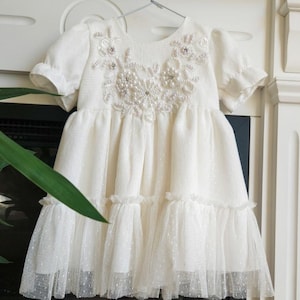 Handmade Baby Girl Baptism Dress &quot;Phoebe&quot; – Elegant White Christening Gown with Lace and Tulle for Baby Girls, Special Occasion Dress