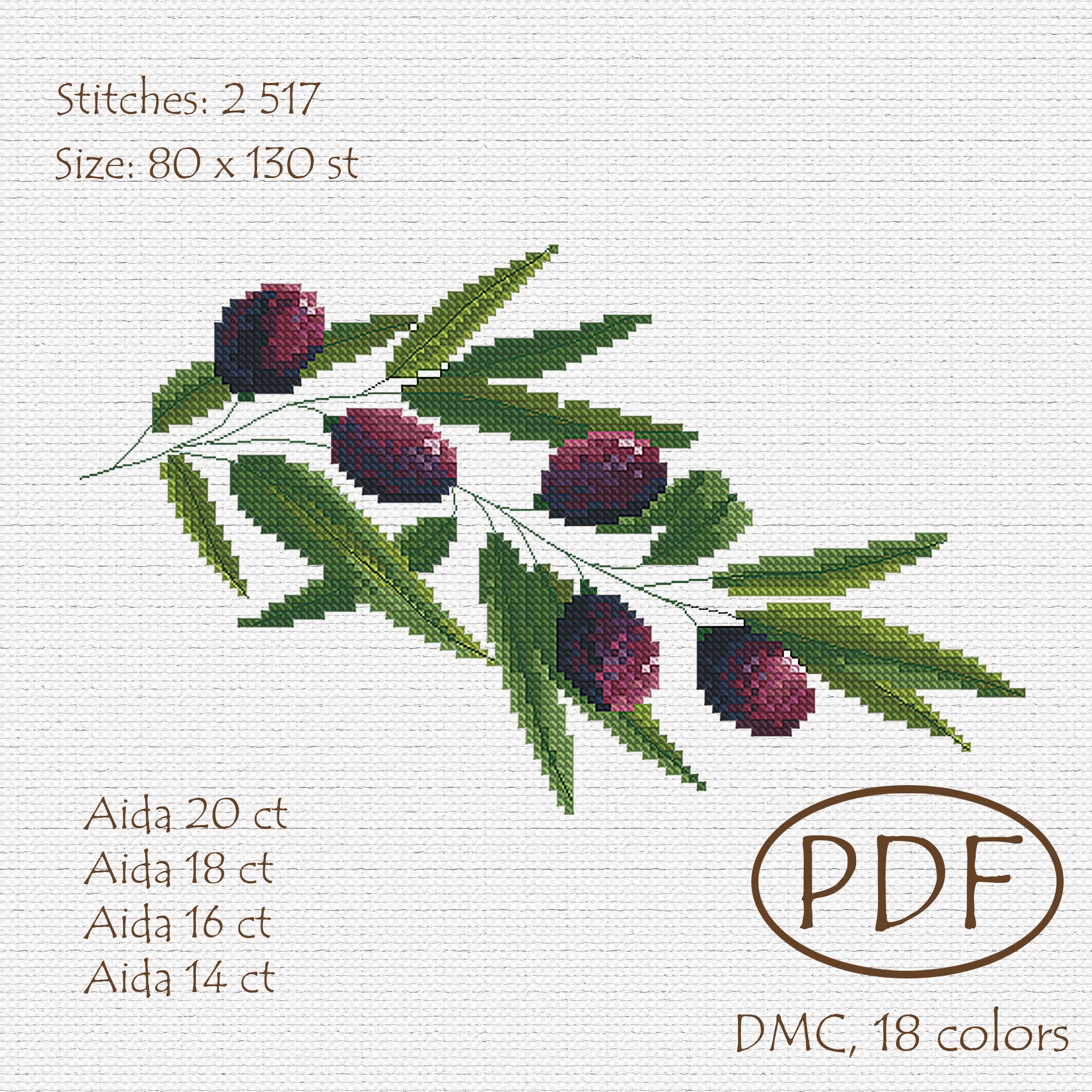 Olive Cross Stitch Pattern, Olive Branch, Olive Tree Pattern, Counted