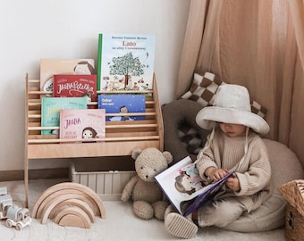 Nursery Bookshelf Montessori Furniture, Wooden Bookcase, Child book Display, Kids Bookshelf, Educational Activities, Toddler Bedroom Ideas