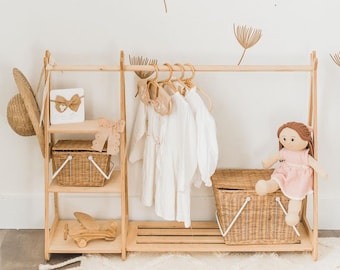 Montessori Furniture for Toddler, Wood Clothing Rack, Kids Wardrobe,  Natural Nursery Clothes Rack, Birthday Gift for Children Girl and Boy