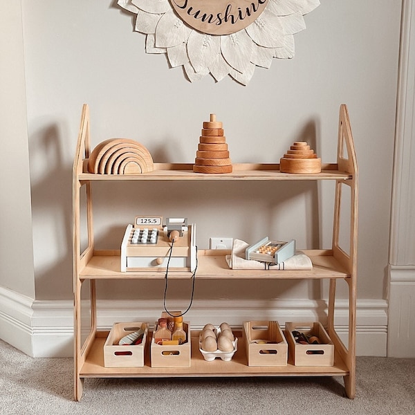 Montessori Regal für Spielzeug, Babyzimmer Dekor, minimalistisches Kinderregal Spielzeug Organizer und Lagerung, Kleinkind Spielzimmer Möbel, Geschenk zum 3.