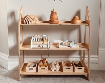 Montessori Regal für Spielzeug, Babyzimmer Dekor, minimalistisches Kinderregal Spielzeug Organizer und Lagerung, Kleinkind Spielzimmer Möbel, Geschenk zum 3.