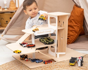 Boy Birthday Gift, Wooden Toy Parking Garage with Elevator, Toy Car Storage Car Ramp, Playroom Decor, Toys for 2 3 4 year old, Gift for Kids