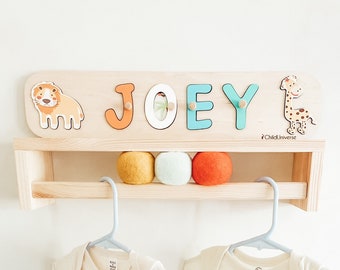 Safari Name Puzzle for Toddler, 1st Birthday Gift for Baby, Montessori Toys, Custom Name Puzzle Baby Name Sign, Jungle Nursery Decor Art