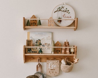 Nursery Wall Shelf, Montessori Shelf On The Wall, Toy and Book Wall Storage, Kids Shelf with Hooks, Nursery Decor, Shelves by ChildUniverse
