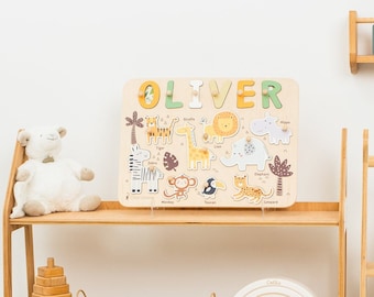 Puzzle In Legno Per Bambini 1-3 Anni – Animali Della Giungla, 11 Pezzi Grandi, Educativo E Sicuro Per Motricità Fine