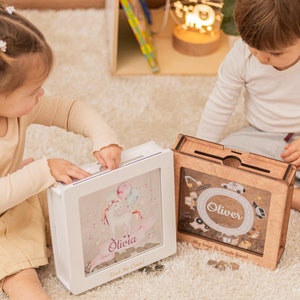 Alcancía para niños, caja de dinero para niños, regalo de cumpleaños para bebés, alcancías de madera, alcancía personalizada para niños pequeños, regalo para niños, alcancía con nombre