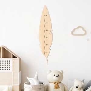 Groeigrafiek veren, gepersonaliseerd babycadeau, muurdecoratie voor meisje, eerste verjaardagscadeau, gepersonaliseerde groeimeter. Hoogteliniaal voor kinderen
