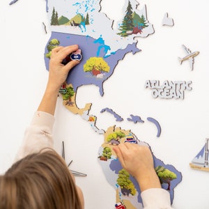 Lernbare Weltkarte, Kinder Weltkarte, Weltwandkarte, aus Holz für Kinder Spielzimmer, Kinder Weltkarte, Kleinkinder-Perlenzimmer, personalisiertes Baby-Geschenk