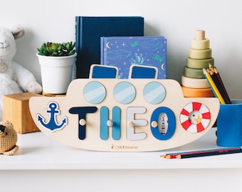 Boat Name Puzzle, Baby Boy Gift, Nautical Nursery, Wooden Toys, Toddler Gift, 1st Birthday Gift, Baby Shower Gift, Personalized Kids Toys