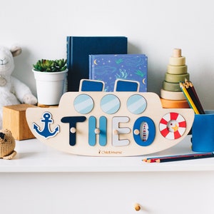 Boat Name Puzzle, Baby Boy Gift, Nautical Nursery, Wooden Toys, Toddler Gift, 1st Birthday Gift, Baby Shower Gift, Personalized Kids Toys