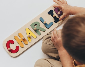 Custom Name Puzzle for Toddler Boy, 1st and 2nd Birthday Gift, Wood Baby Puzzle, Montessori Toys, 1 Year Old Toy, Personalized Child Gift