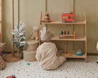 Toy Shelf Storage, Wood Open Shelf for Toddler, Playroom Furniture, Birthday Gift for Kids, Scandinavian Nursery Room Decor, ChildUniverse
