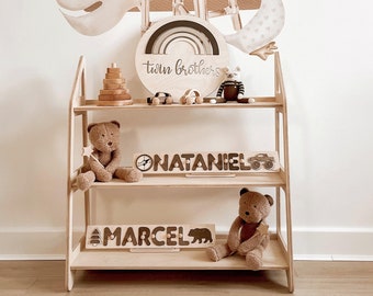 Estantes de guardería Estante de juguetes Montessori, Muebles para niños de madera, Muebles para sala de juegos, Estantes abiertos para guardería, Decoración de habitaciones para niños, Almacenamiento de juguetes