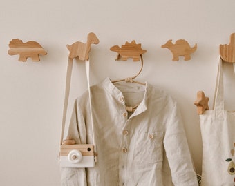 Kids Wall Hooks Dinosaur Nursery Decor, Kids Coat Rack, Wooden