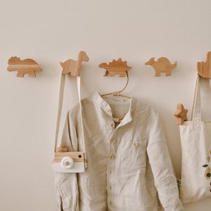 Kids Wall Hooks Dinosaur Nursery Decor, Kids Coat Rack, Wooden Hooks for Kids Boy, Girl Room, Animal Baby Bedroom Decor, Baby Shower Gift