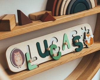Name Puzzle for Toddlers Toys Baby Gifts 1st Birthday Baby Gift Woodland Animals Puzzle Personalized Baby Boy Gift Montessori Toys Kids Gift