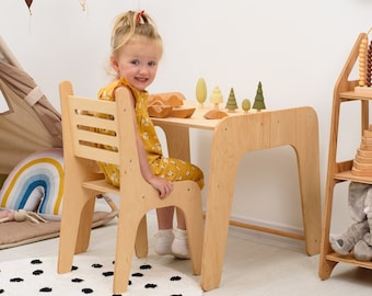 Kids Activity Table and Chair, Montessori Furniture for Toddler, Wooden Table with Drawer, Paper Holder, Activity Desk Chair, Baby Furniture