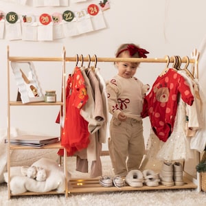 Wooden Montessori Wardrobe, Clothing Rack and Nursery Storage, Wardrobe Rack, Wood Clothing Frame Rack Dress Up, Minimal Nursery Furniture