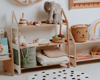 Playroom Furniture, Birthday Gift for Kids, Scandinavian Nursery Room Decor, Toy Shelf Storage, Wood Open Shelf for Toddler
