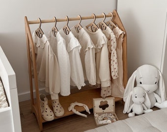 Montessori Wardrobe, KIds Clothing Rack, Wood Frame Rack Dress Up, Display Kids Wardrobe, Baby Clothes Storage, Child Size Furniture